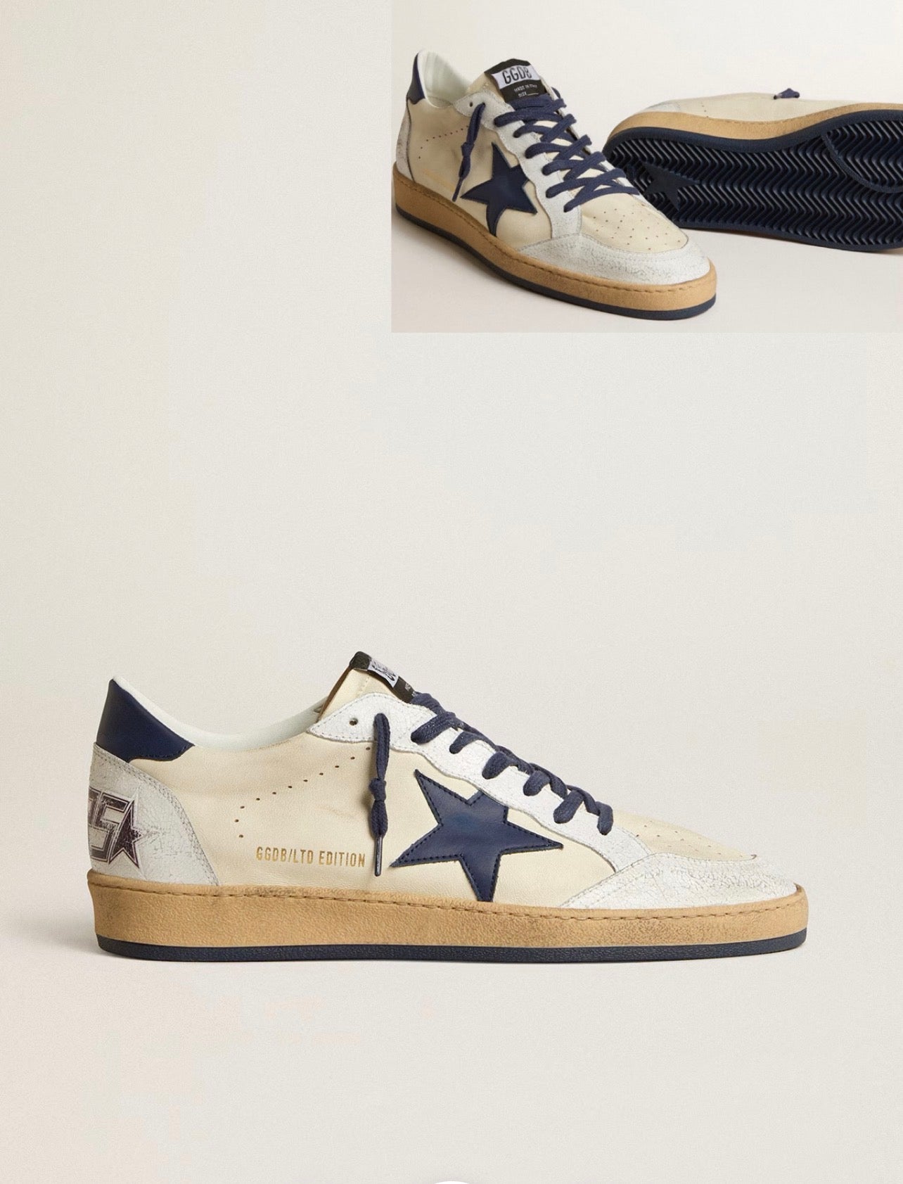 Golden Goose GGDB Ball Star LTD in cream nappa with blue leather star and heel tab