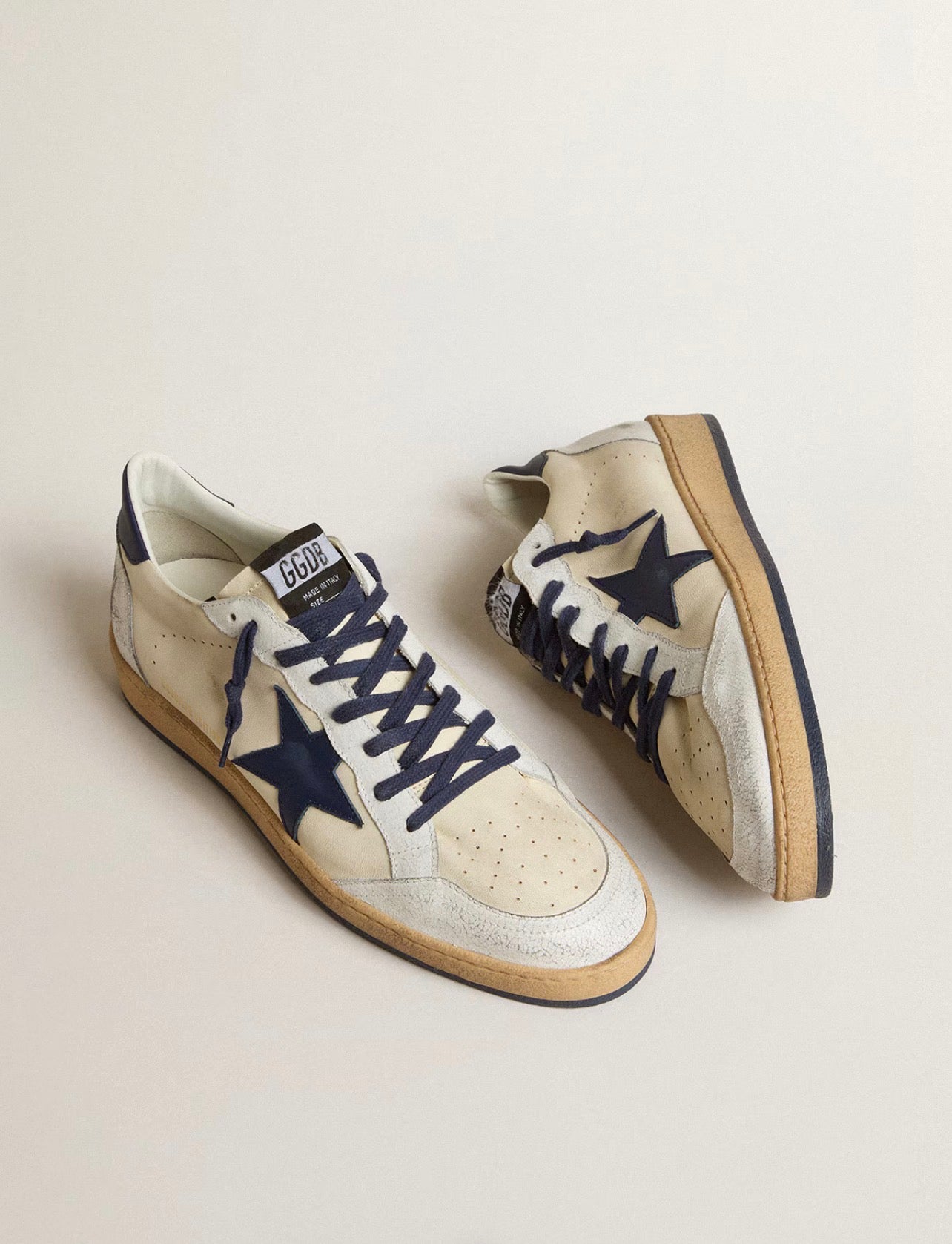 Golden Goose GGDB Ball Star LTD in cream nappa with blue leather star and heel tab
