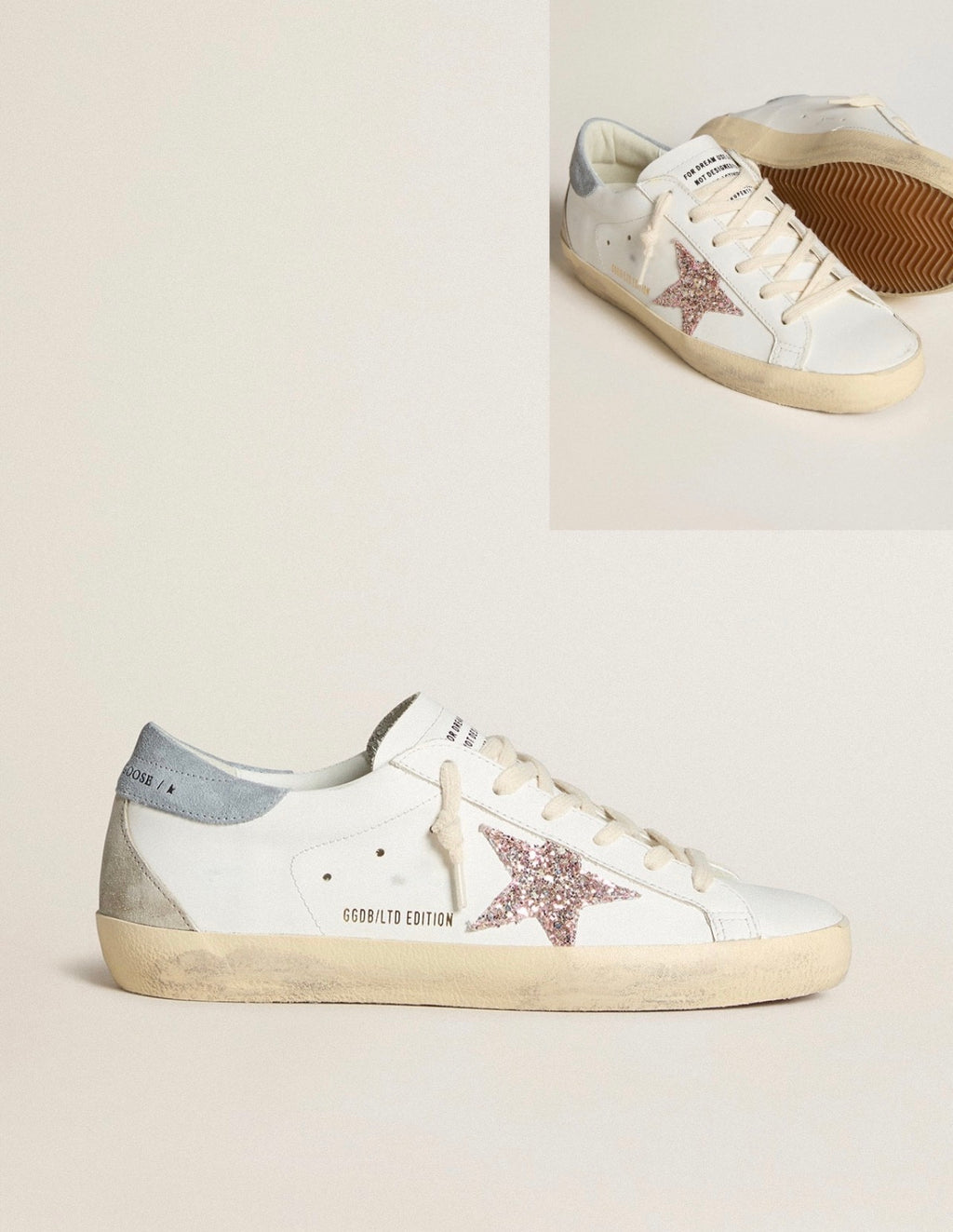 Goolden Goose GGBD Women's Super-Star LTD with multicolor glitter star and suede heel tab