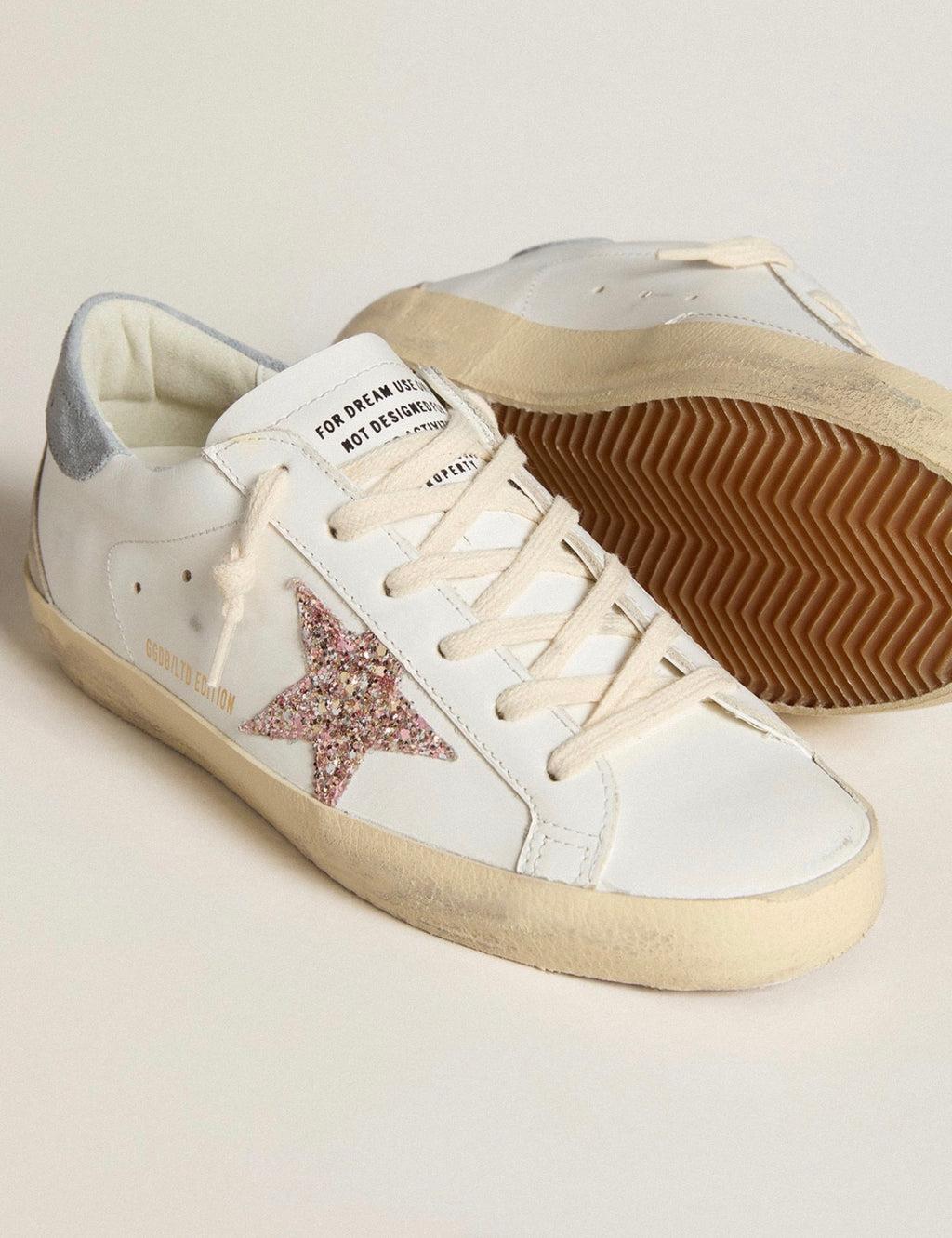 Goolden Goose GGBD Women's Super-Star LTD with multicolor glitter star and suede heel tab