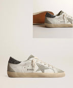 Golden Goose GGDB Women's Super-Star with gray star and dark gray glitter heel tab