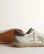 Golden Goose GGDB Women's Super-Star with gray star and dark gray glitter heel tab