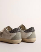 Golden Goose GGDB Women's Super-Star with gray star and dark gray glitter heel tab