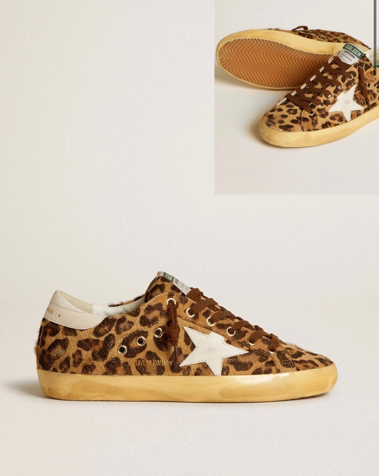 Golden Goose GGDB Women's Super-Star LTD in leopard-print pony skin with leather star and heel tab
