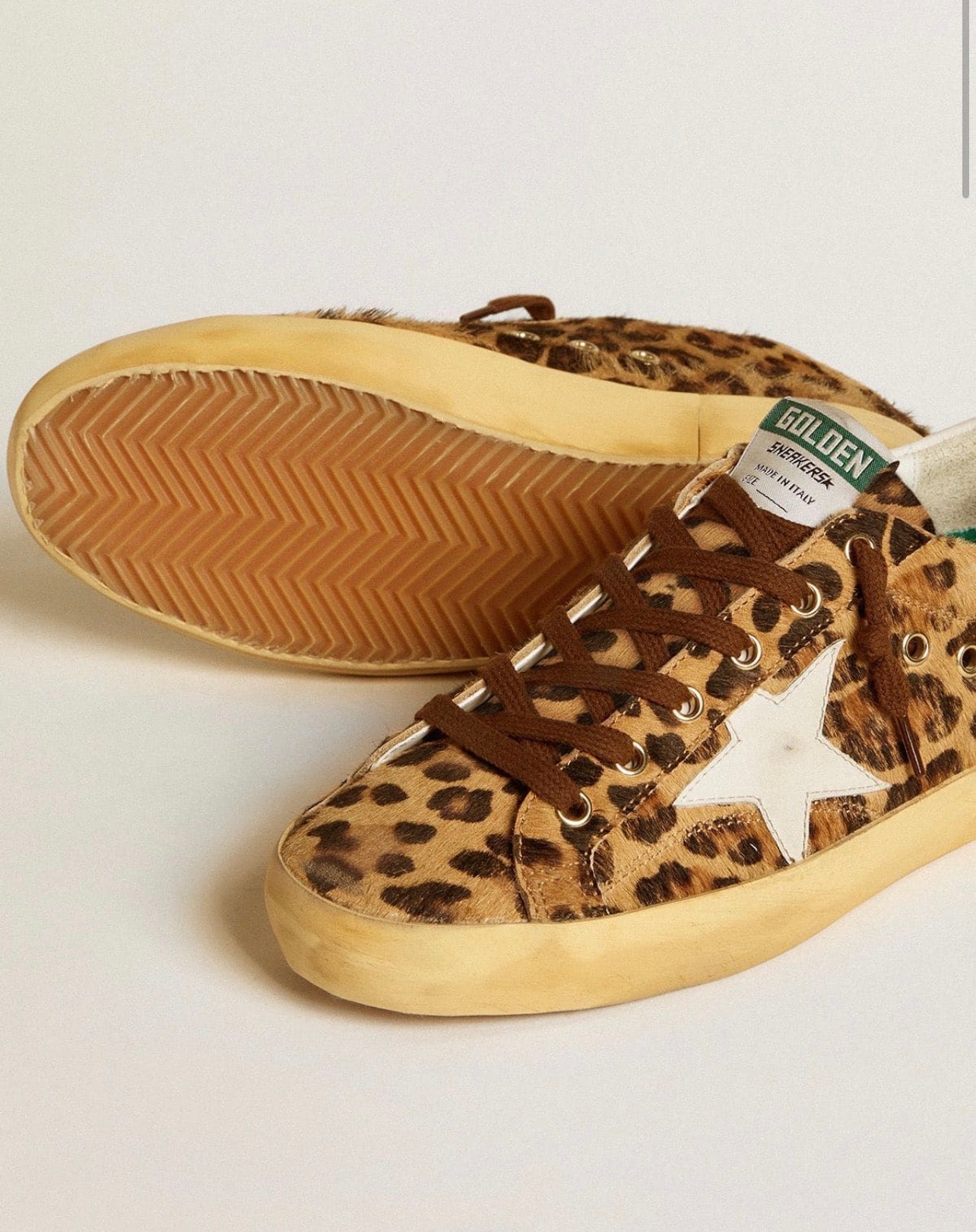 Golden Goose GGDB Women's Super-Star LTD in leopard-print pony skin with leather star and heel tab