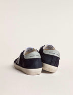 Golden Goose GGDB Women's Super-Star in blue suede, silver glitter star and leather heel tab