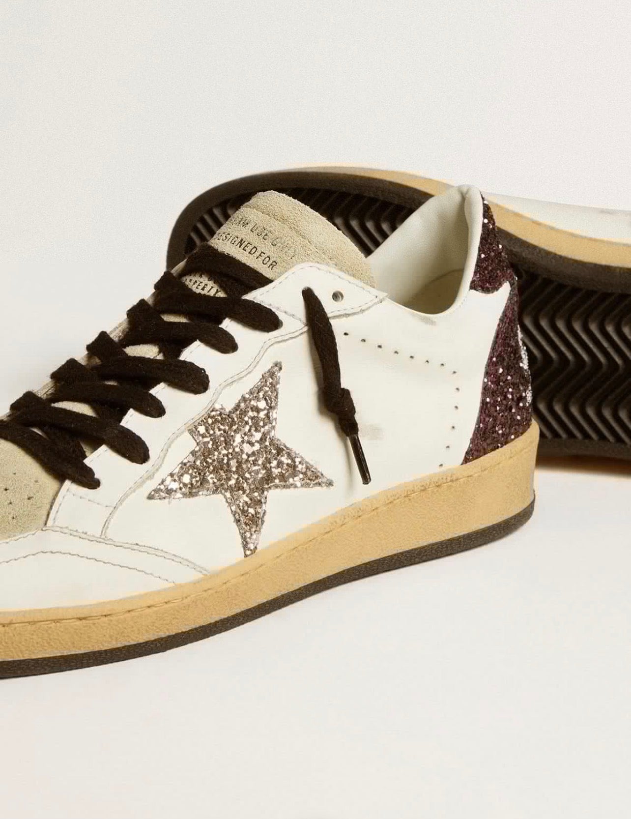 Golden Goose GGDB Women's Ball Star in leather and suede with glitter star and heel tab