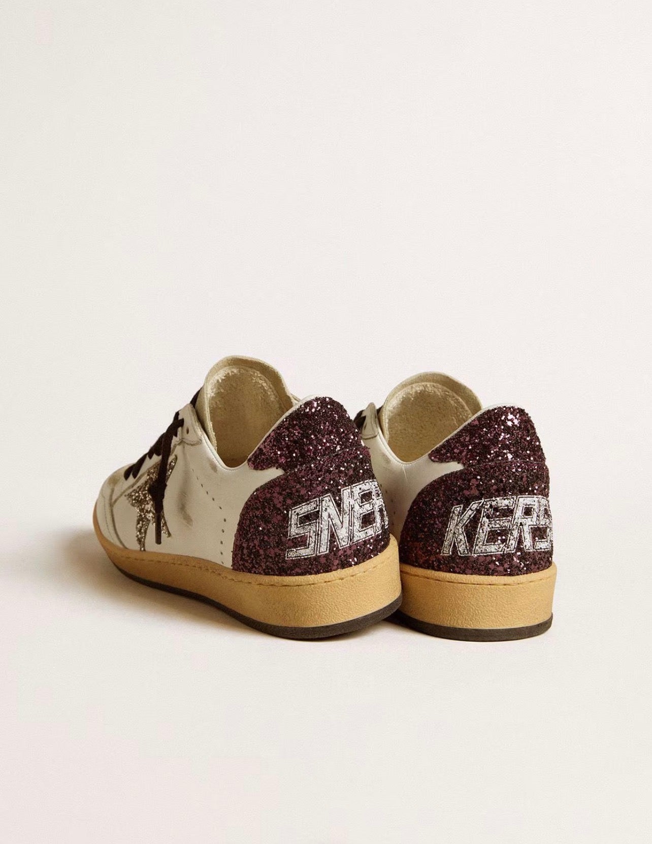 Golden Goose GGDB Women's Ball Star in leather and suede with glitter star and heel tab