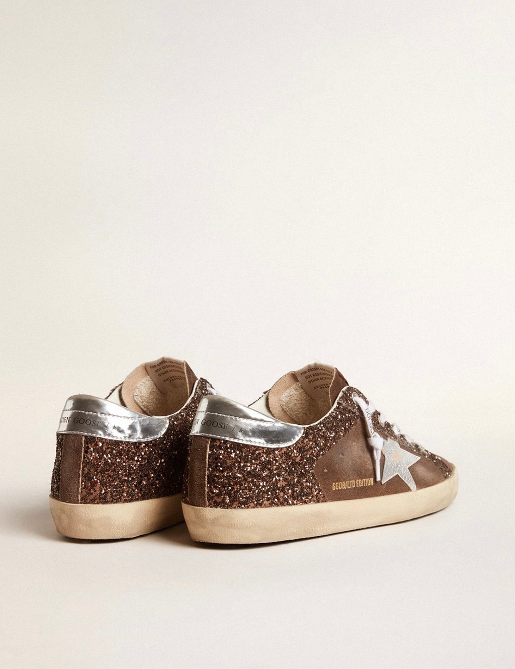 Golden Goose GGDB Women's Super-Star LTD in brown glitter and suede with leather star and heel tab