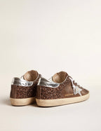 Golden Goose GGDB Women's Super-Star LTD in brown glitter and suede with leather star and heel tab
