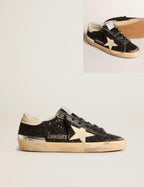 Golden Goose GGDB Women's Super-Star in black glitter and nappa with cream leather star and heel tab