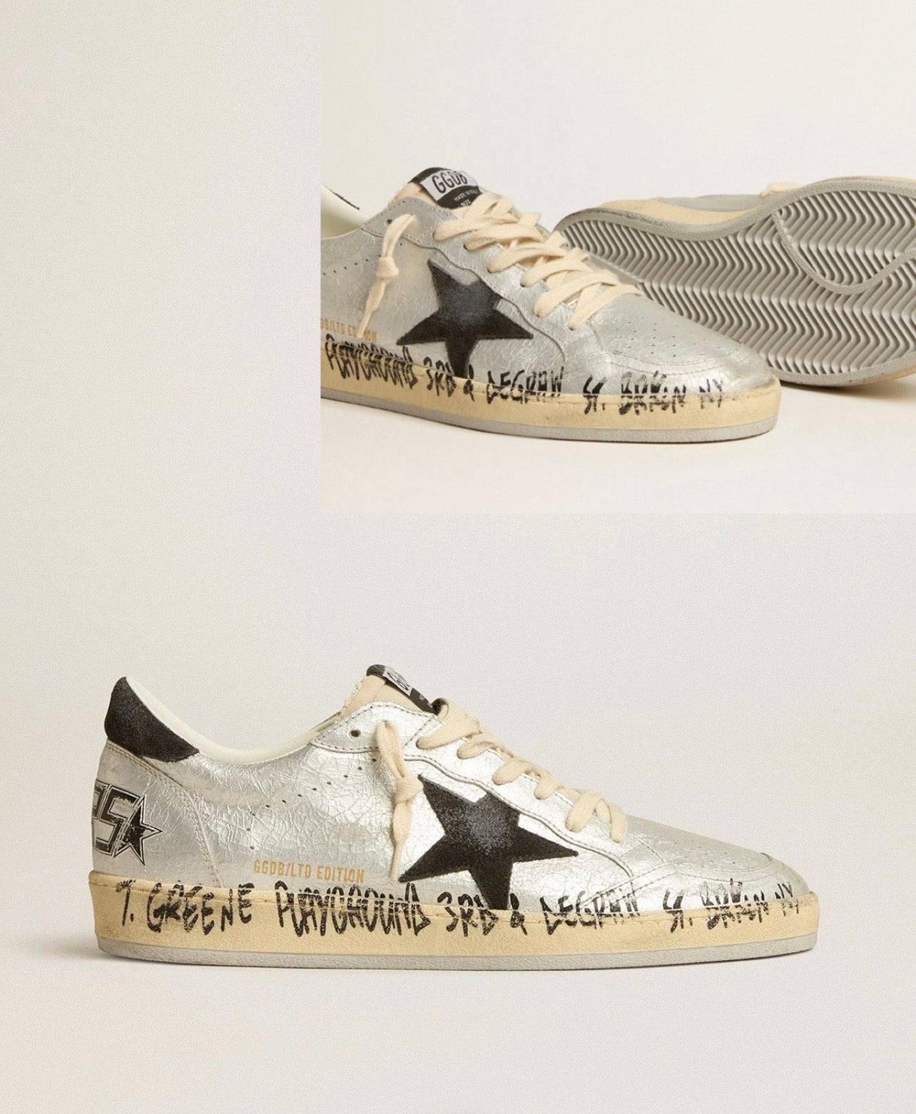 Golden Goose GGDB Women's Ball Star LTD in silver leather with gray suede star and heel tab