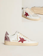 Golden Goose GGDB Women's Ball Star LTD with red leather star and pink glitter heel tab