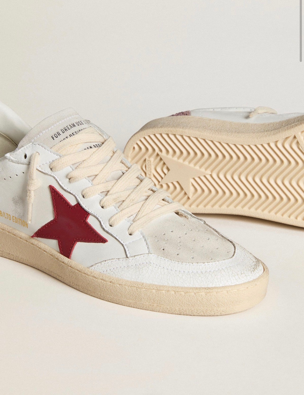 Golden Goose GGDB Women's Ball Star LTD with red leather star and pink glitter heel tab