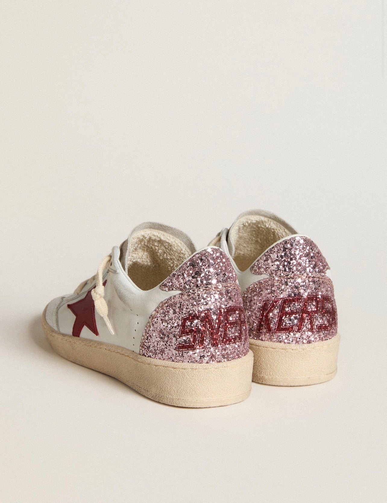 Golden Goose GGDB Women's Ball Star LTD with red leather star and pink glitter heel tab