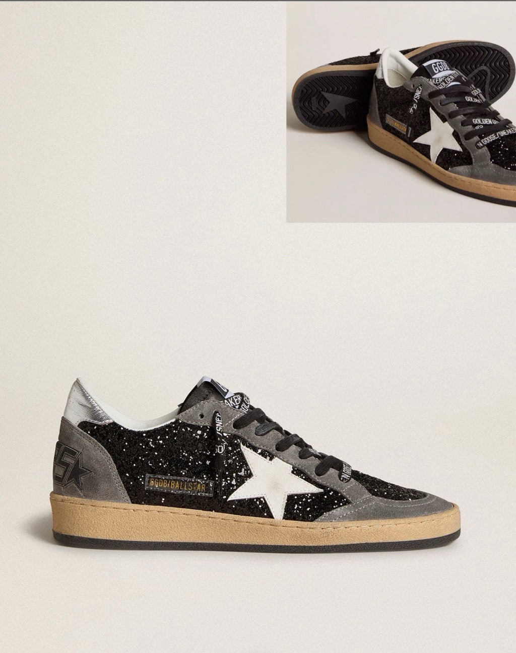 Golden Goose GGDB Women's Ball Star in glitter with leather star and metallic leather hell tab