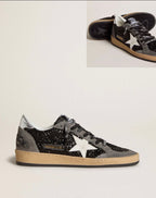 Golden Goose GGDB Women's Ball Star in glitter with leather star and metallic leather hell tab