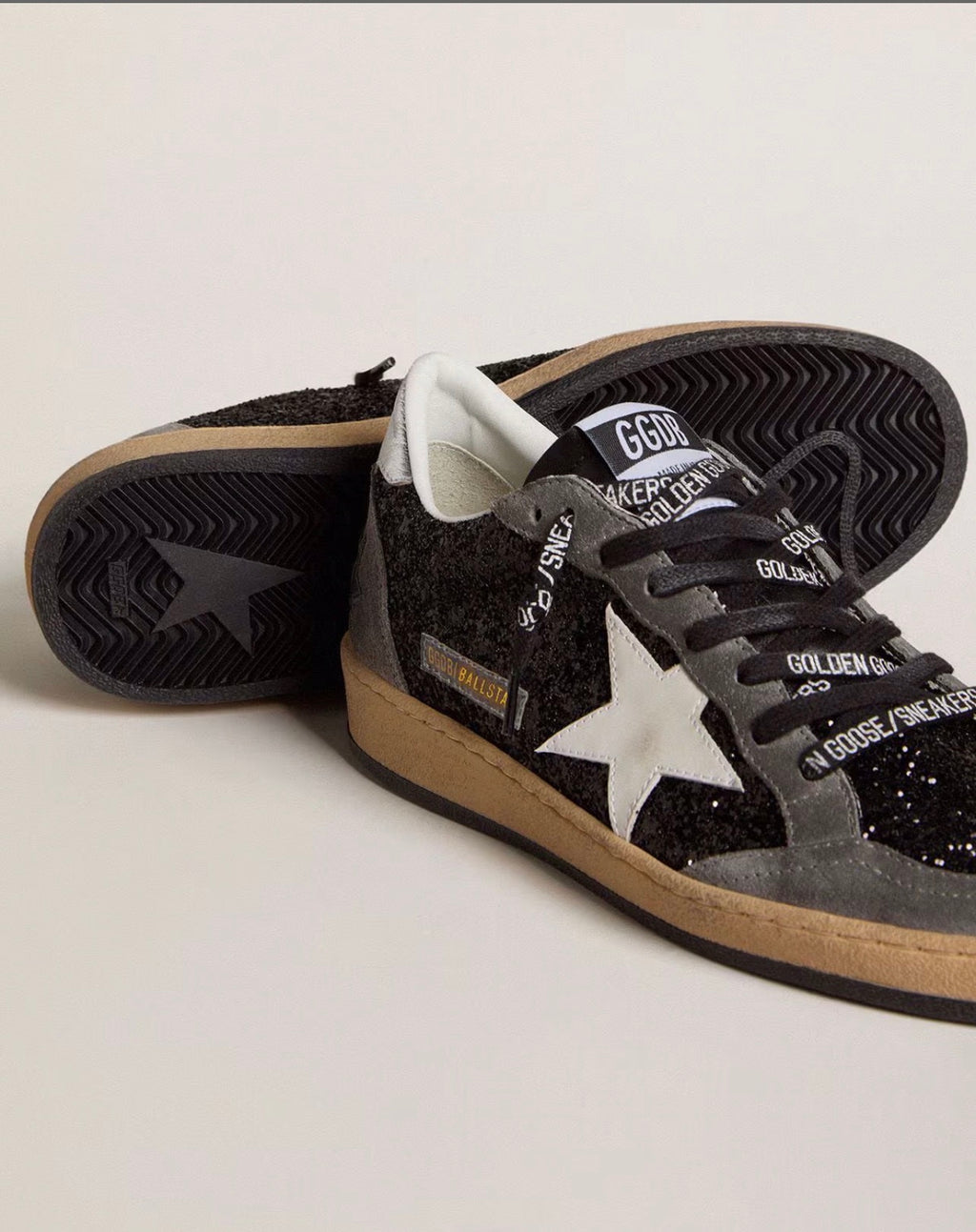 Golden Goose GGDB Women's Ball Star in glitter with leather star and metallic leather hell tab