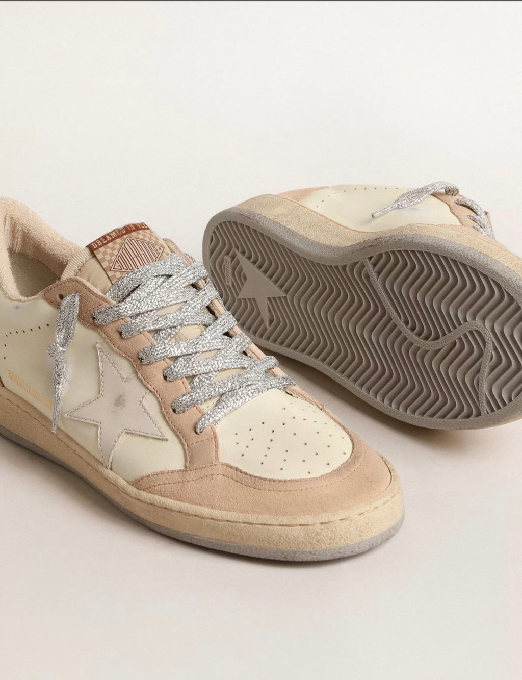 Golden Goose GGDB Women's Ball Star LTD with white star and burgundy leather heel tab