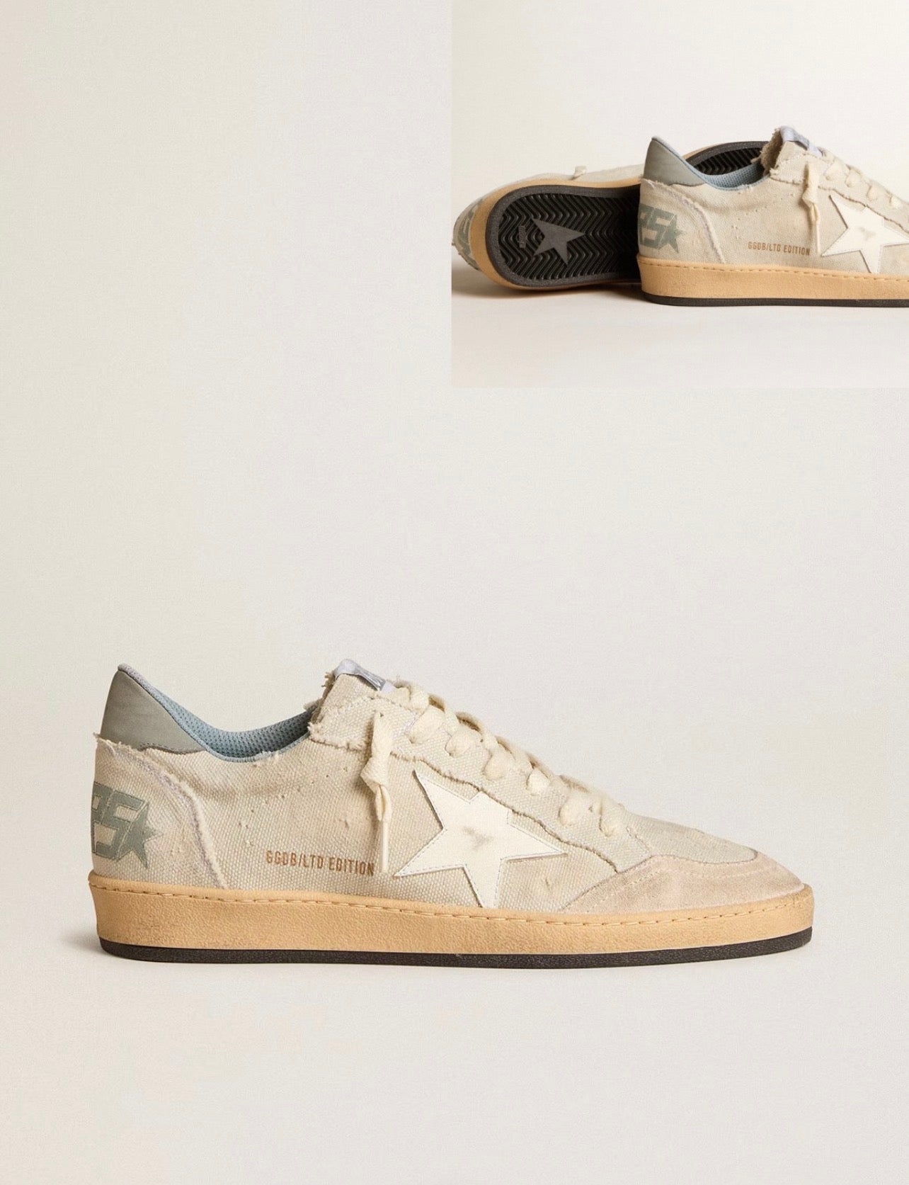 Golden Goose GGDB Men's Ball Star LTD in gray canvas with leather star and nubuck heel tab